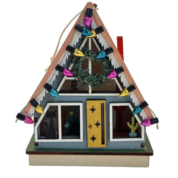 Mid Century Modern A-Frame House Lasercut Wood Christmas Ornament NEW Tags - Picture 2 of 3